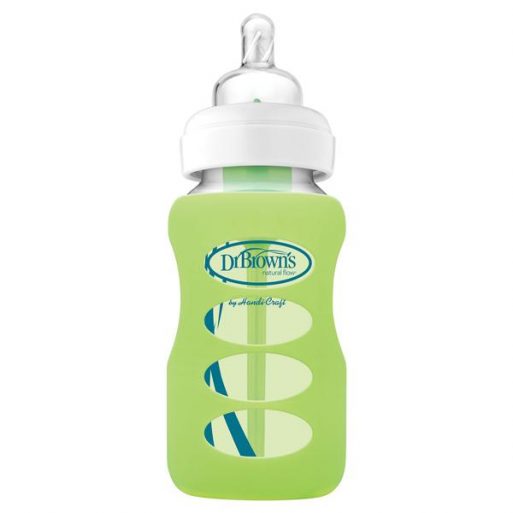 Dr.Brown Wide Neck Glass Bottle + Silicone Sleeve AC090 270ml Green