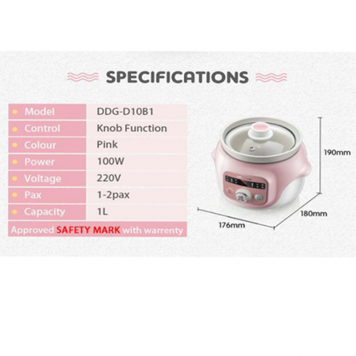 Bear Baby Slow Cooker 1.0L DDG-D10B1 - Pink