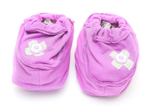 Cribcot Booties w Ribbon - Purple & Light Grey