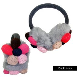 Earmuff Grey Flower Rainbow Dot