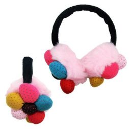 Earmuff Pink Flower Rainbow Dot