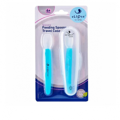 Elipse Kids Silicone Feeding Spoon with Case - Blue