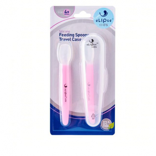 Elipse Kids Silicone Feeding Spoon with Case - Pink