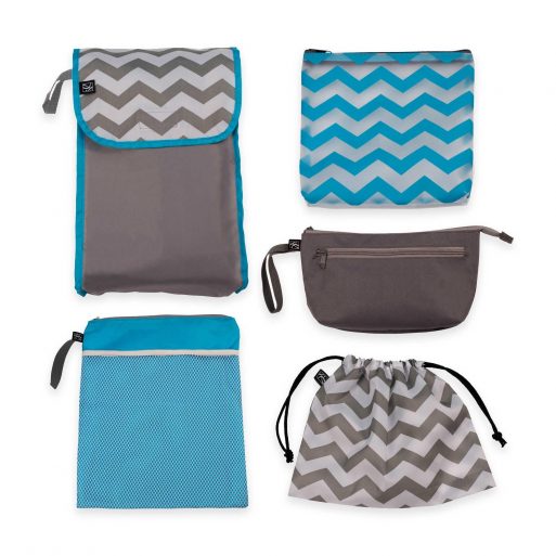 J.L. Childress 5-in-1 Diaper Bag Organizer - Grey/ Teal Chevron