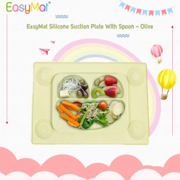 EasyMat Silicone Suction Plate With Spoon - Olive