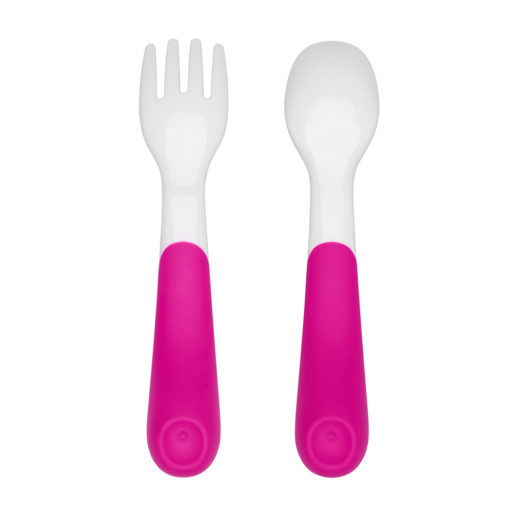 OXO Tot On-The-Go Plastic Fork & Spoon Set With Travel Case - Pink