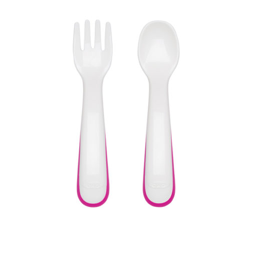 OXO Tot On-The-Go Plastic Fork & Spoon Set With Travel Case - Pink