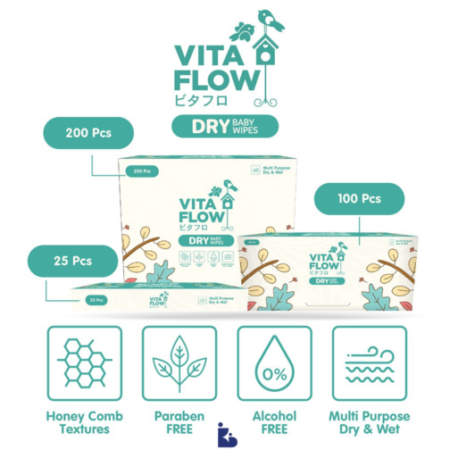 Vita Flow Dry Baby Wipes Satine (100pcs)