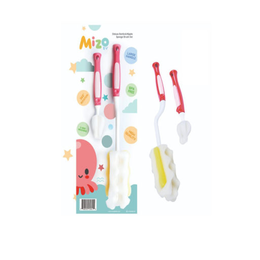 Mizo Deluxe Bottle & Nipple Sponge Brush Set Pink